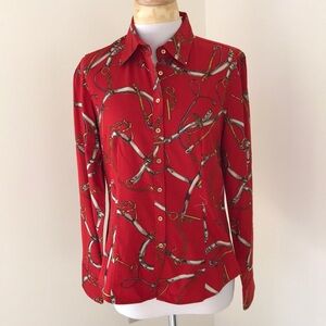 Talbots SZ 6,chain link print front button cotton shirt.